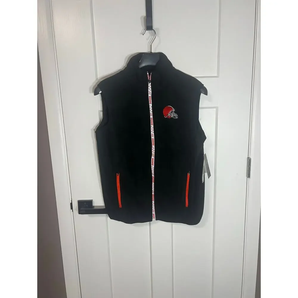 NEW Cleveland Browns‎ Full-Zip Fleece Vest Black NFL Collection NWT Men Large